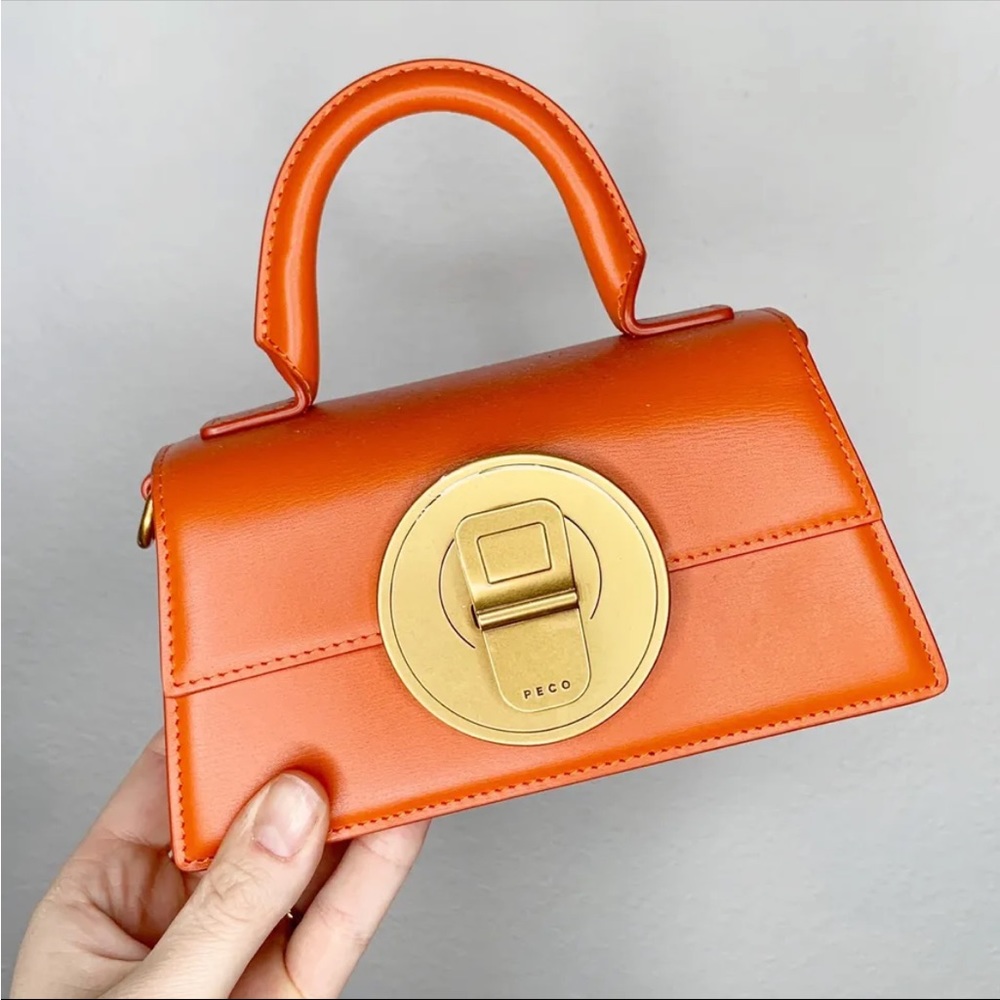 PECO Leather Mini Nano Handbag Mini Purse Top Handle Gold Chain